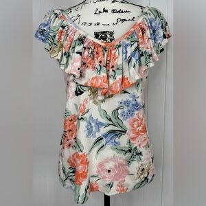 Loft Floral Ruffle Cotton Jersey Blend Sleeveless Blouse Small